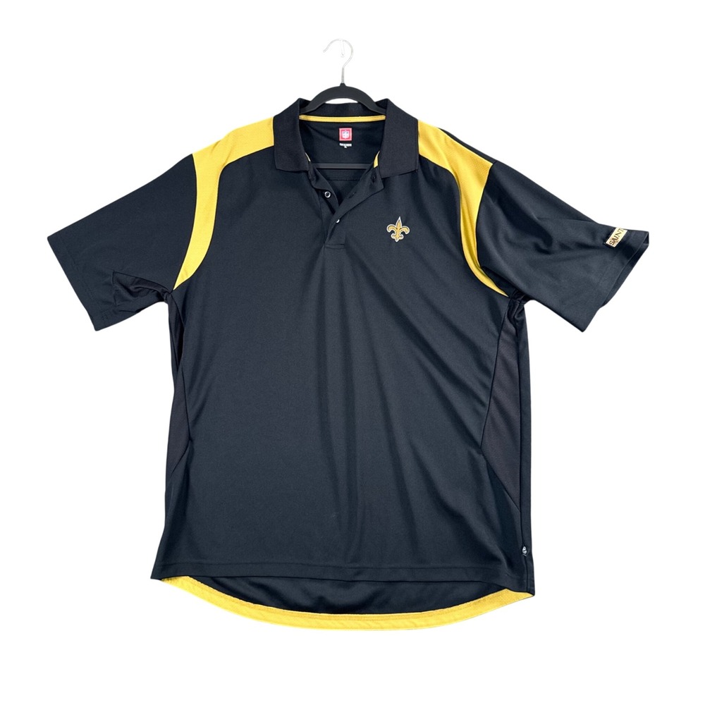 New Orleans Saints‎ Mens NFL Polo Shirt Black Gold Short Sleeve XL